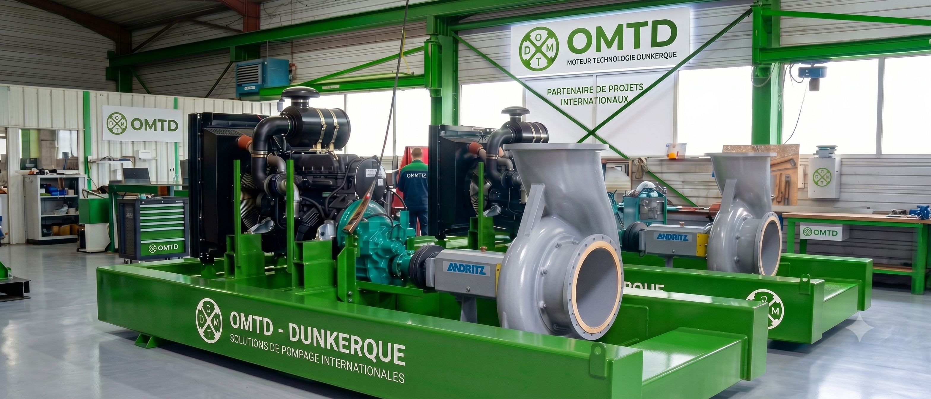 Motopompe industrielle en situation sur le terrain
