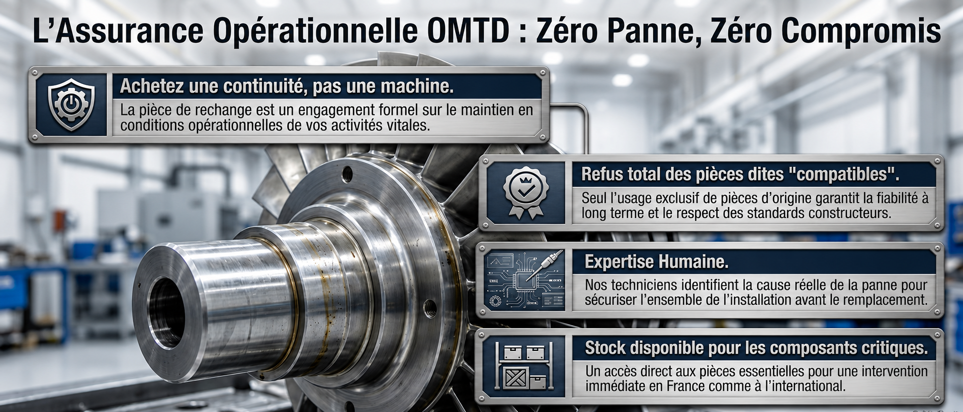 Exemple de pièces de rechange certifiées OMTD pour maintenance industrielle